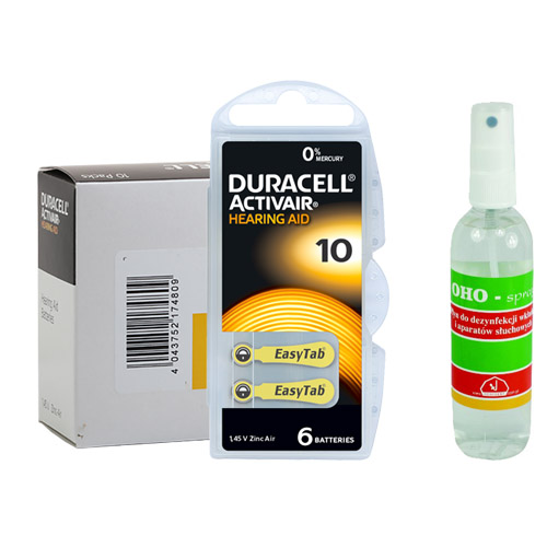 Duracell 10 Baterie do aparatu słuchowego + Spray OHO 50 ml