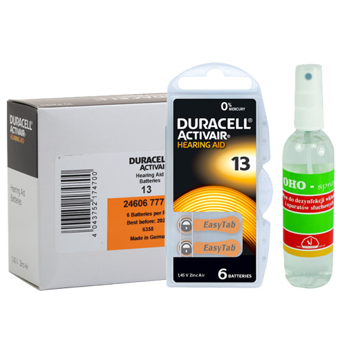 Duracell 13 Baterie do aparatu słuchowego + Spray OHO 50 ml
